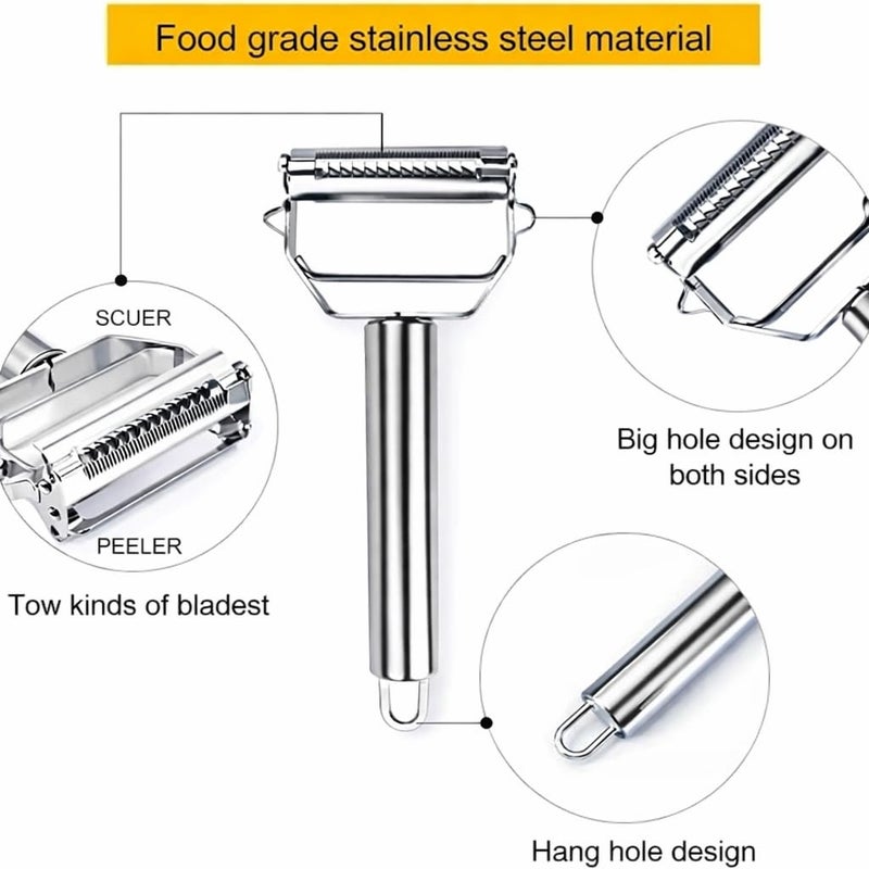 AnGeer Julienne Peeler, Stainless Steel Vegetable Peeler, Double-Sided Blade Vegetable Julienne Cutter and Fruit Slicer, Dual Blade Multifunction Potato Peeler - Image 4